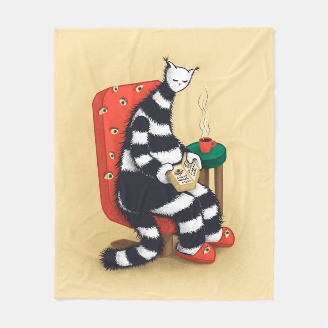 Reading Cat Book Lover Fleece Blanket (Front)