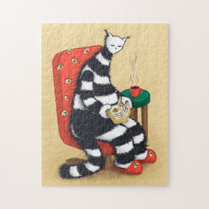 Reading Cat Book Lover Jigsaw Puzzle