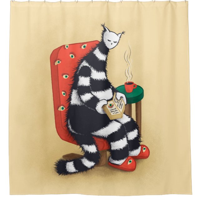 Reading Cat Book Lover Shower Curtain (Front)
