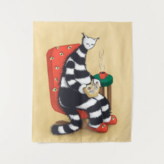 Reading Cat Book Lover Tapestry