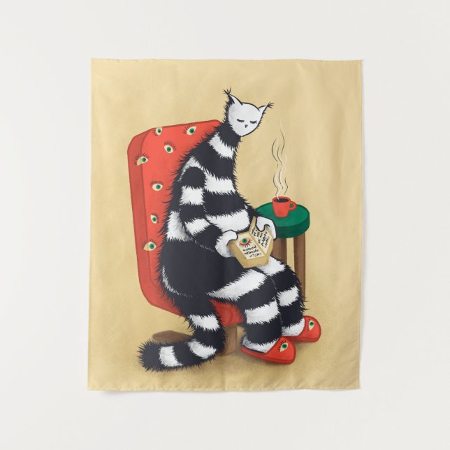 Reading Cat Book Lover Tapestry (Front)