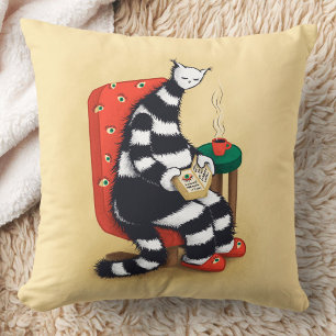 Reading Cat Book Lover Throw Pillow