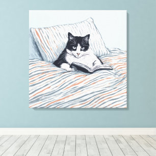 reading cat canvas print
