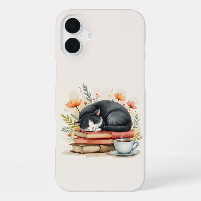 Reading cat coffee iphone case (Back)