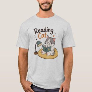 Reading Cat Cute Book Lover Cat Reading Book Illus T-Shirt