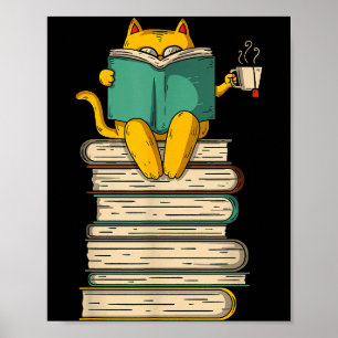 Reading Cat - Funny Book & Tea Lover Gift Shor Poster