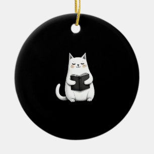Reading Cat Funny Cat Book Lover Ceramic Ornament