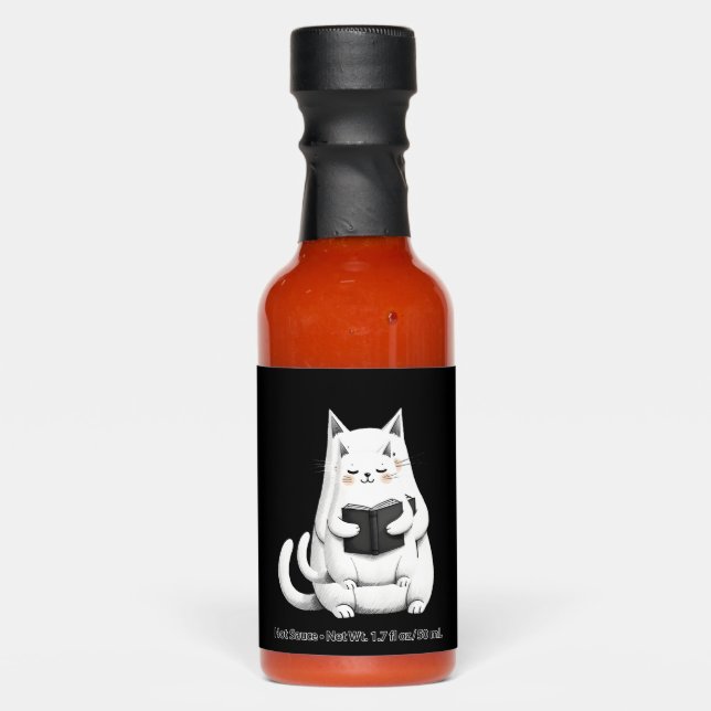 Reading Cat Funny Cat Book Lover Hot Sauces (Front)