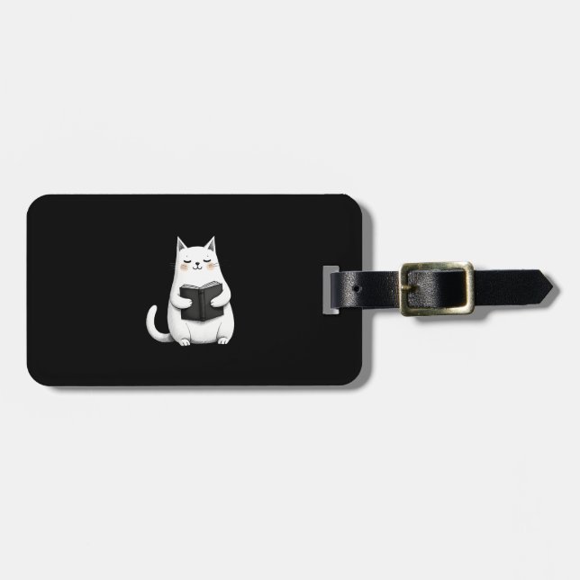Reading Cat Funny Cat Book Lover Luggage Tag (Front Horizontal)