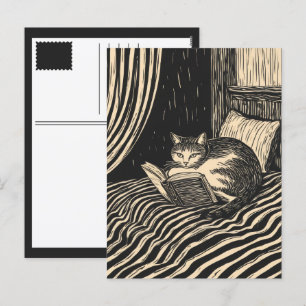 reading cat holiday postcard