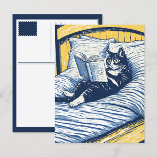 reading cat holiday postcard