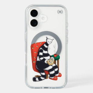 Reading Cat Illustration Cozy Bookworm Aesthetic iPhone 16 Case