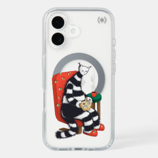 Reading Cat Illustration Cozy Bookworm Aesthetic iPhone 16 Case