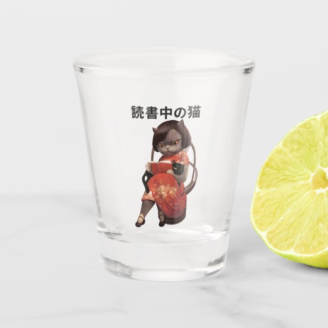 Reading Cat Shot Glass | Cheongsam Retro (Front)