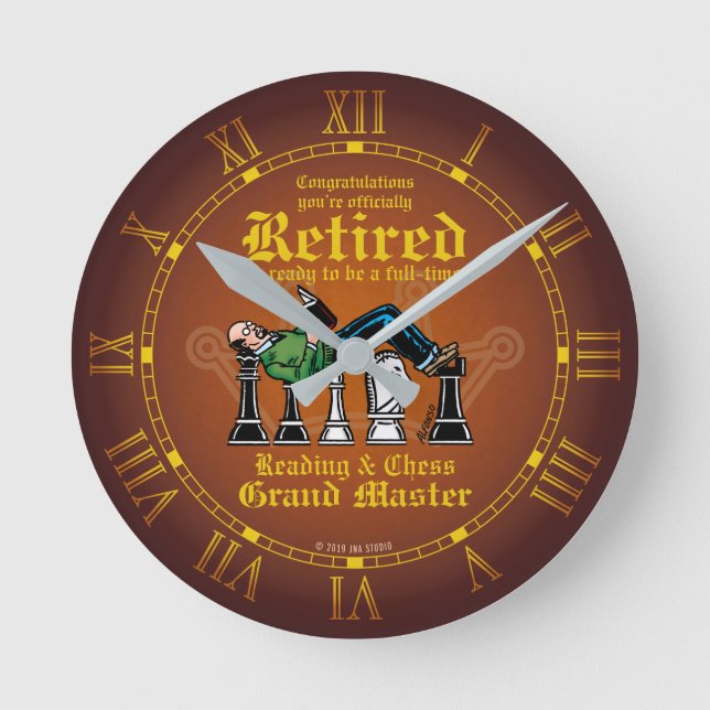 Reading & Chess Grandmaster Round Clock (Front)