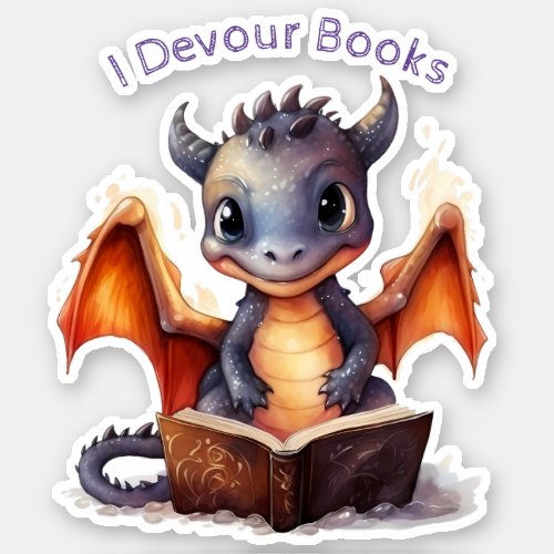   Reading Cute Baby Dragon AP88 I DEVOUR Books Sticker