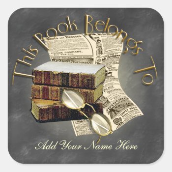 Reading Design Bookplate Square Stickers by Specialeetees at Zazzle