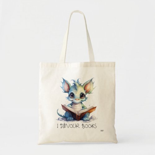*~* READING devour BOOKS AP88  BLUE Baby Dragon Tote Bag