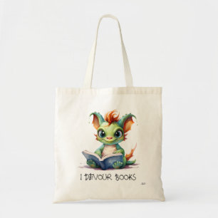 *~* READING devour BOOKS AP88 Green Baby Dragon Tote Bag