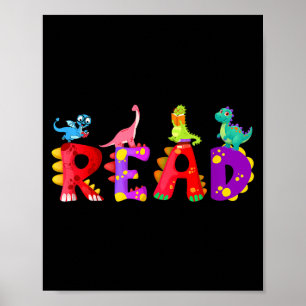 Reading dinosaur funny t rex dino book lover poster