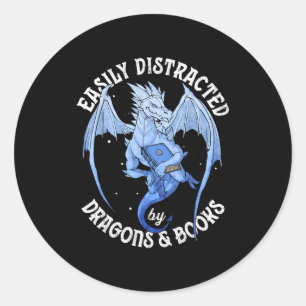 Reading dragon easily distracted by books lover classic round sticker