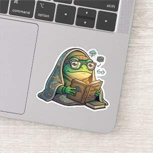Reading Frog in Rainy Day Sticker