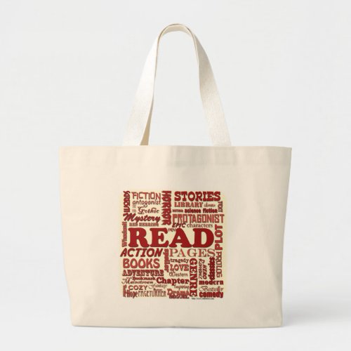 Reading Fun Bookworm Typography Pattern Large Tote Bag