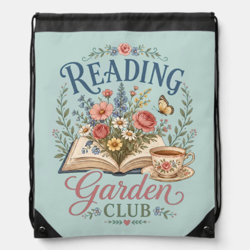 Reading Garden Club Cottagecore Floral Drawstring Bag