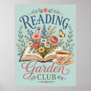 Reading Garden Club Cottagecore Floral Poster