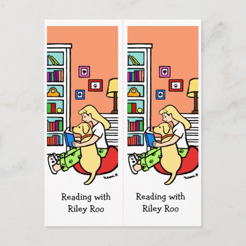 Reading Girl with a Yellow Labrador Bookmarks Roo Postcard
