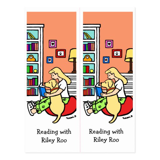 Reading Girl with a Yellow Labrador Bookmarks Roo Postcard 