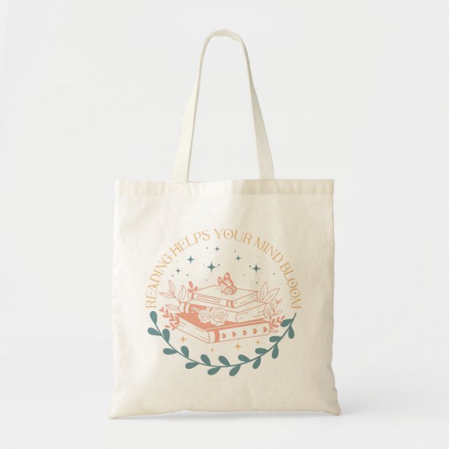 Reading Helps Your Mind Bloom Tote Bag (Front)