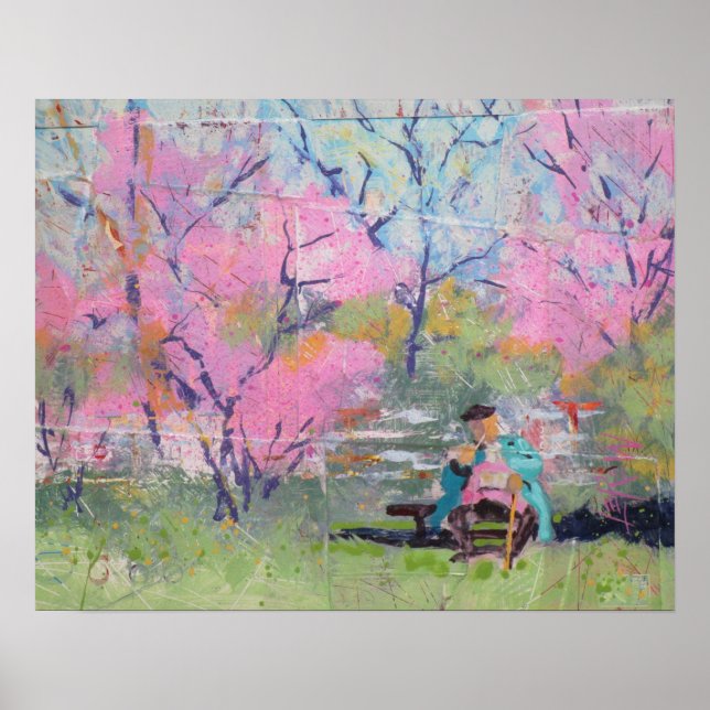 Reading Her Letter Redbuds / Artist Larry Lerew Poster (Front)