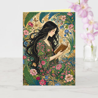 Reading in the Garden Art Nouveau Card