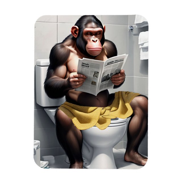 Reading Information Age Ape, Hilarious Funny Chimp Magnet (Vertical)