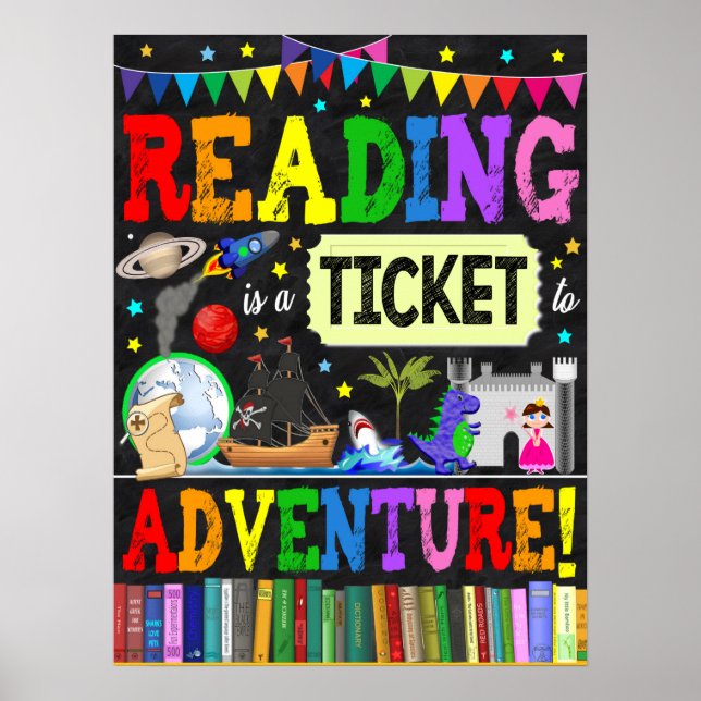 Reading is a Ticket to Adventure Classroom Poster (Front)