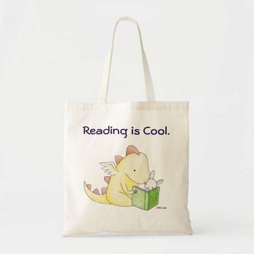 Reading is cool Dragon Bunny Library Book Literacy Tote Bag