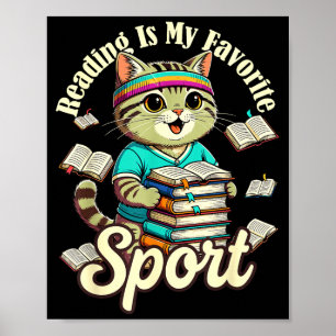 Reading is favorite sport badge funny cat lover poster