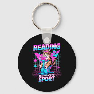 Reading is favorite sport funny cat book lover keychain