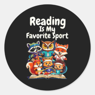 Reading is favorite sport funny cute animals classic round sticker