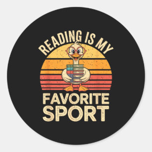 Reading is favorite sport funny goose bookworm classic round sticker