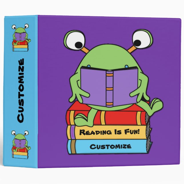 Reading Is Fun Cute Book Loving Alien Binder (Front/Spine)