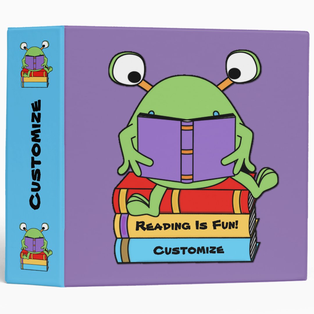 Reading Is Fun Cute Book Loving Alien Binder | Zazzle