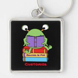 Reading Is Fun Cute Book Loving Alien Key Chain