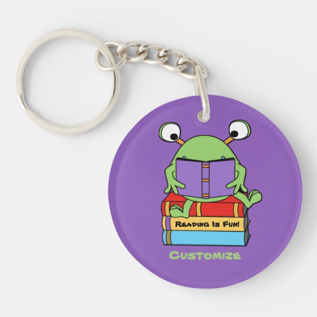 Reading Is Fun Cute Book Loving Alien Key Chain2 Keychain (Front)