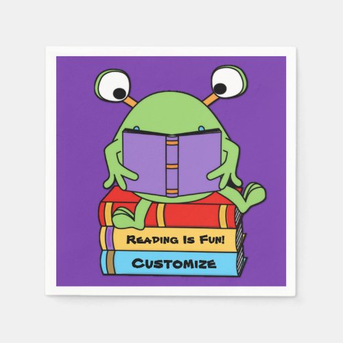 Reading Is Fun Cute Book Loving Alien Napkins