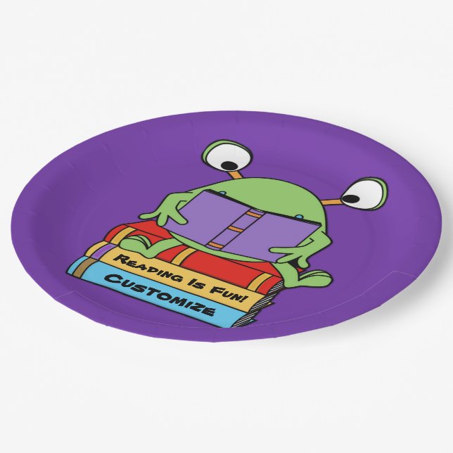Reading Is Fun Cute Book Loving Alien Paper Plates (Angled)