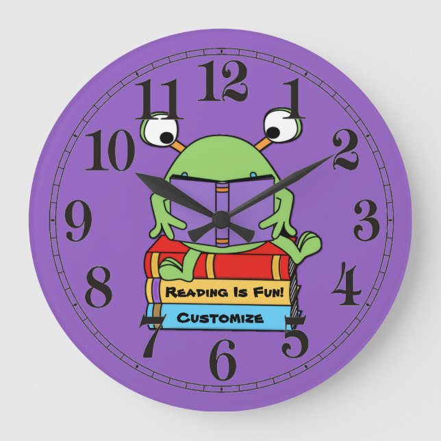 Reading Is Fun Cute Book Loving Alien Wall Clock (Front)