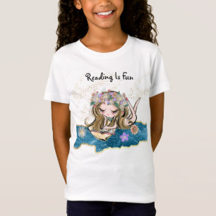 *~* READING IS FUN Flower Girl Child Gold Blue T-Shirt