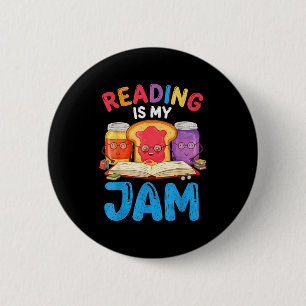 Reading is jam funny love to read books girls boys button